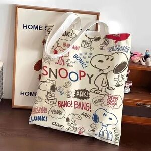 Snoopy Graphic Tote - Cream with Red & Blue Accents
